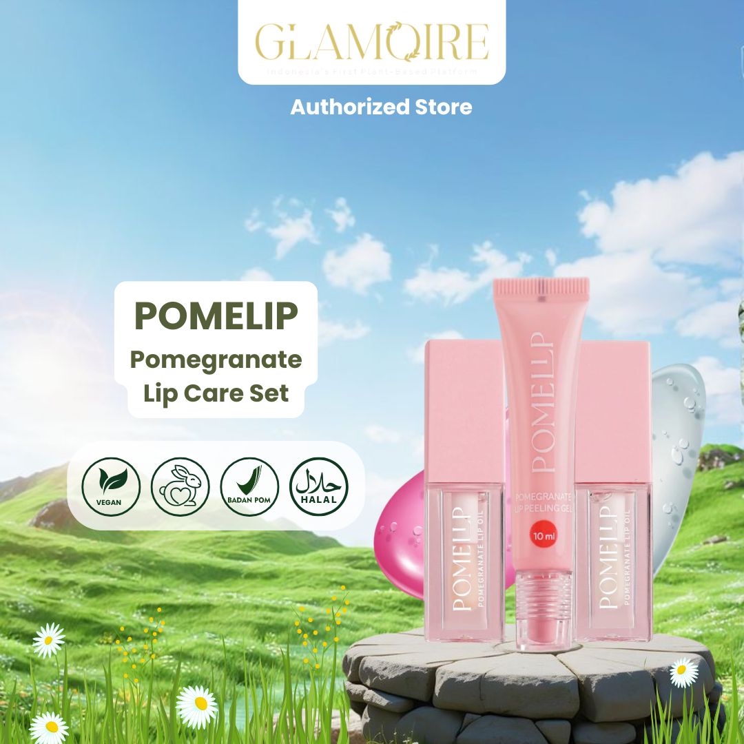 POMELIP GLOW LIP CARE SET BUNDLING LIP SCRUB + LIP OIL PEONY PINK/GLASS FLOWER